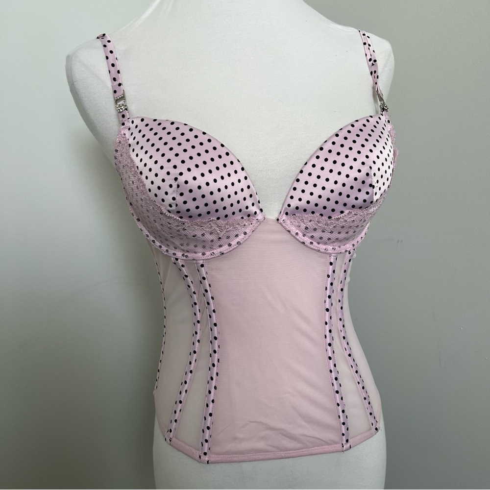 Y2K Pink Polka Dot Bustier Camisole Corset Top Fairycore Coquette M - Picture 4 of 6